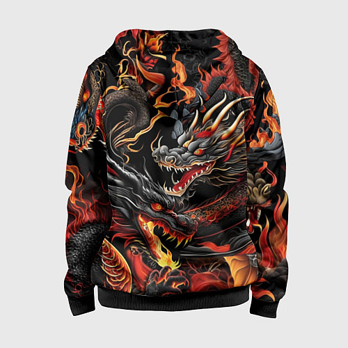 Детская толстовка на молнии Огненные драконы в стиле тату ирезуми на черном / 3D-Черный – фото 2