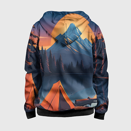 Детская толстовка на молнии Палатка на берегу озера / 3D-Черный – фото 2