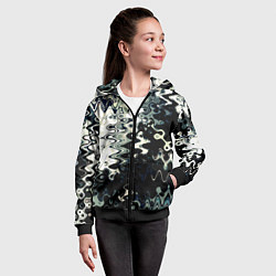 Толстовка на молнии детская Абстракция чёрно-белый с зелёным отливом, цвет: 3D-черный — фото 2