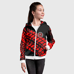 Толстовка на молнии детская Mercedes следы от шин, цвет: 3D-белый — фото 2