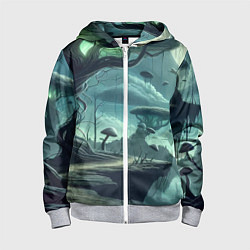 Толстовка на молнии детская Сказочный грибной лес на похожей планете - фантази, цвет: 3D-меланж