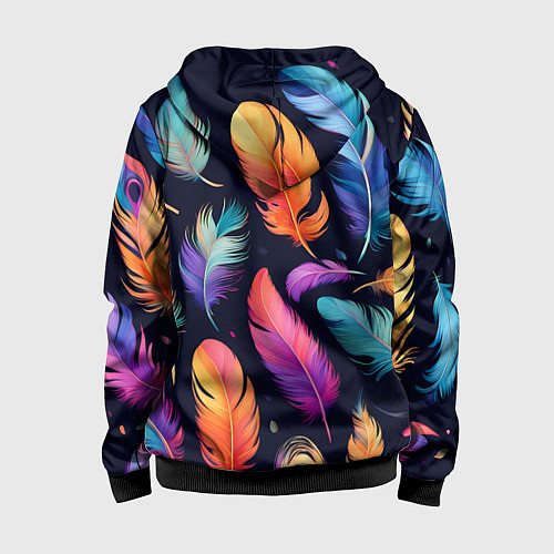Детская толстовка на молнии Разноцветные переливающиеся перья / 3D-Черный – фото 2