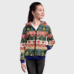 Толстовка на молнии детская Новогодняя вязанная текстура ho-ho, цвет: 3D-синий — фото 2