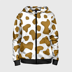 Толстовка на молнии детская Пятна коровы, цвет: 3D-черный