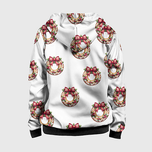 Детская толстовка на молнии Много новогодних пончиков с бантиком и ягодами / 3D-Черный – фото 2