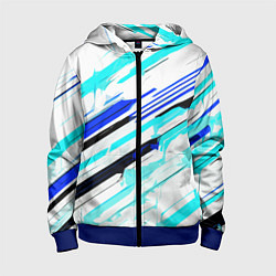 Детская толстовка на молнии Чёрно-сине-голубые полосы на белом фоне