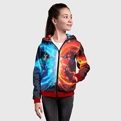 Толстовка на молнии детская Битва планет абстракция, цвет: 3D-красный — фото 2