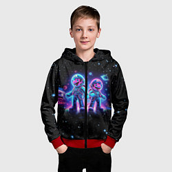 Толстовка на молнии детская Марио и Луиджи в космосе - неоновое свечение, цвет: 3D-красный — фото 2