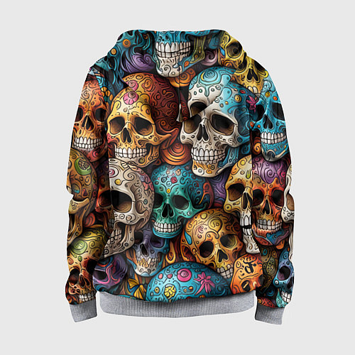 Детская толстовка на молнии Разноцветные черепа, паттерн / 3D-Меланж – фото 2