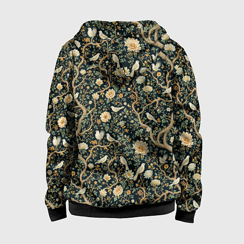 Детская толстовка на молнии Узор с птицами зеленый / 3D-Черный – фото 2