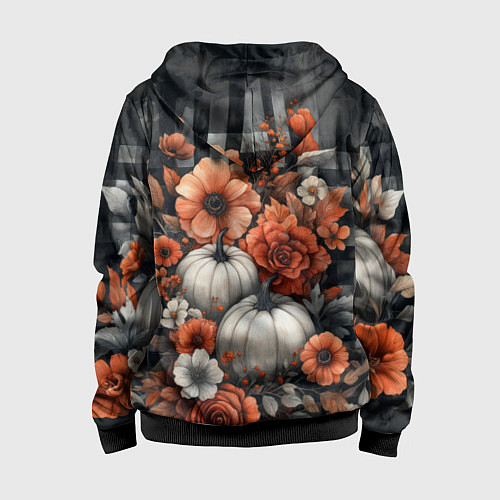 Детская толстовка на молнии Белые тыква с цветами / 3D-Черный – фото 2