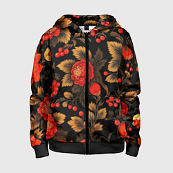 Детская толстовка на молнии Русская хохлома, цветы, паттерн