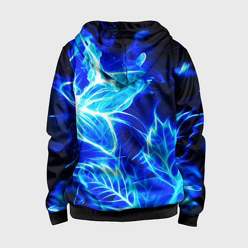 Детская толстовка на молнии Огненный синий цветок / 3D-Черный – фото 2