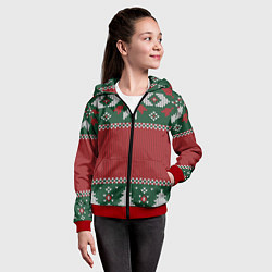 Толстовка на молнии детская Knitted Christmas Pattern, цвет: 3D-красный — фото 2