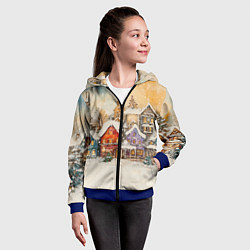Толстовка на молнии детская Новогодний городской пейзаж, цвет: 3D-синий — фото 2