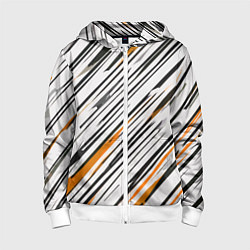 Детская толстовка на молнии Диагональные чёрно-жёлтые полосы на белом фоне