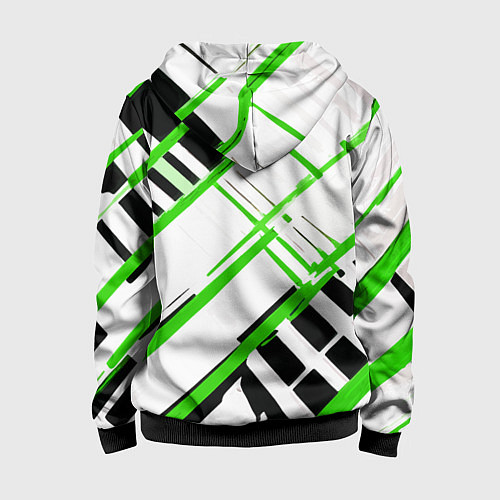 Детская толстовка на молнии Зелёно-чёрные полосы на белом фоне / 3D-Черный – фото 2