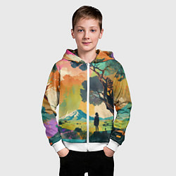 Толстовка на молнии детская На природе абстракция, цвет: 3D-белый — фото 2