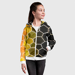 Толстовка на молнии детская Белые шестиугольники на чёрно-жёлтом фоне, цвет: 3D-белый — фото 2