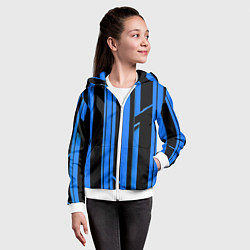 Толстовка на молнии детская Толстые синие полосы на чёрном фоне, цвет: 3D-белый — фото 2