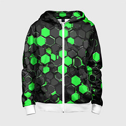 Детская толстовка на молнии Зелёно-серые шестиугольники на чёрном фоне