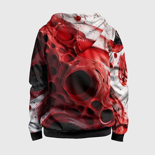 Детская толстовка на молнии Красно-белая абстрактная структура / 3D-Черный – фото 2