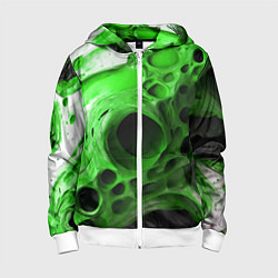 Толстовка на молнии детская Зелёно-белая абстрактная структура, цвет: 3D-белый