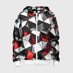Детская толстовка на молнии Красно-белые рельефные треугольники на чёрном фоне