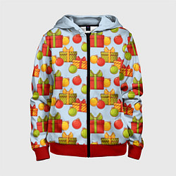 Детская толстовка на молнии Новогодний паттерн с подарками и ёлочными шариками