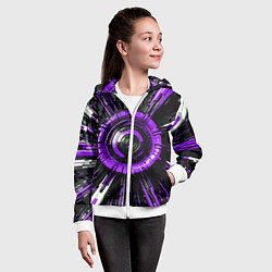 Толстовка на молнии детская Чёрно-фиолетовая сфера киберпанк, цвет: 3D-белый — фото 2