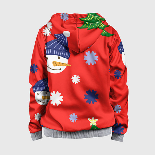 Детская толстовка на молнии Новогодний узор со снеговиком и снежинками / 3D-Меланж – фото 2