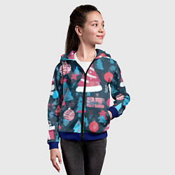 Толстовка на молнии детская Плюшевая новогодняя абстракция, цвет: 3D-синий — фото 2