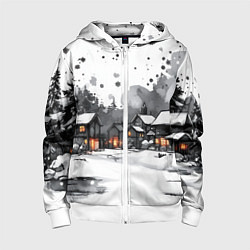 Толстовка на молнии детская Белый заснеженный город, цвет: 3D-белый