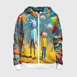 Толстовка на молнии детская Рик и Морти - сюрреалистическая фантазия, цвет: 3D-белый