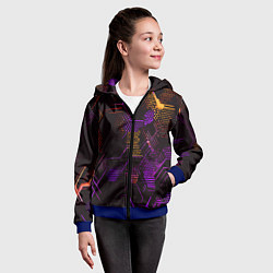 Толстовка на молнии детская Жёлто-фиолетовые точки и линии на чёрном фоне, цвет: 3D-синий — фото 2