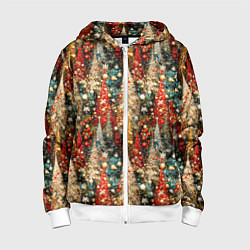 Толстовка на молнии детская Новогодний еловый лес, цвет: 3D-белый