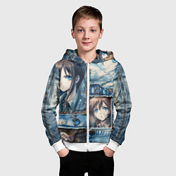 Толстовка на молнии детская Пэчворк с аниме, цвет: 3D-белый — фото 2