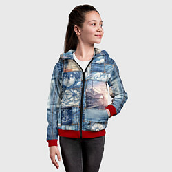 Толстовка на молнии детская Пэчворк с мотивами аниме, цвет: 3D-красный — фото 2