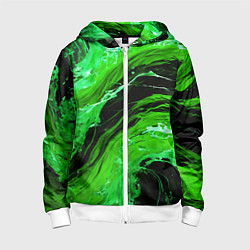 Детская толстовка на молнии Зелёные брызги на чёрном фоне
