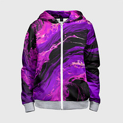 Детская толстовка на молнии Фиолетовые брызги на чёрном фоне