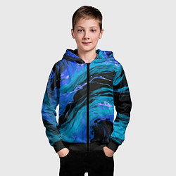 Толстовка на молнии детская Синие брызги на чёрном фоне, цвет: 3D-черный — фото 2