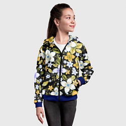 Толстовка на молнии детская Жёлто-белые цветы на чёрном фоне, цвет: 3D-синий — фото 2