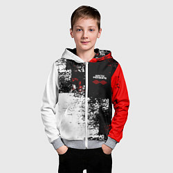 Толстовка на молнии детская Arctic Monkeys - Красные и белые помехи, цвет: 3D-меланж — фото 2