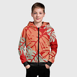 Толстовка на молнии детская Отпечатки монстеры на красном, цвет: 3D-черный — фото 2