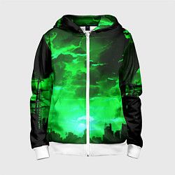 Толстовка на молнии детская Кислотный зелёный закат, цвет: 3D-белый