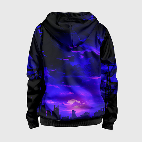 Детская толстовка на молнии Фиолетовый апокалиптический закат / 3D-Черный – фото 2