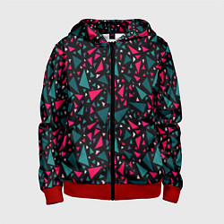 Детская толстовка на молнии Синие красные треугольники на черном фоне