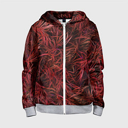 Детская толстовка на молнии Красная трава на чёрном фоне