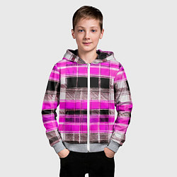 Толстовка на молнии детская Белые полосы на чёрно-розовом фоне, цвет: 3D-меланж — фото 2