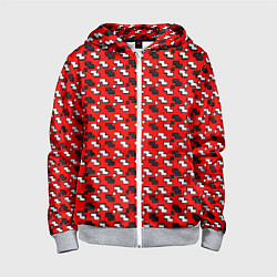 Детская толстовка на молнии Чёрно-белые фигуры на красном фоне